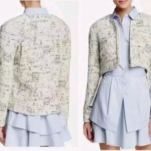 Derek Lam 10 Crosby women’s White & Black Tweed High-Low Zip-Up Jacket size 4